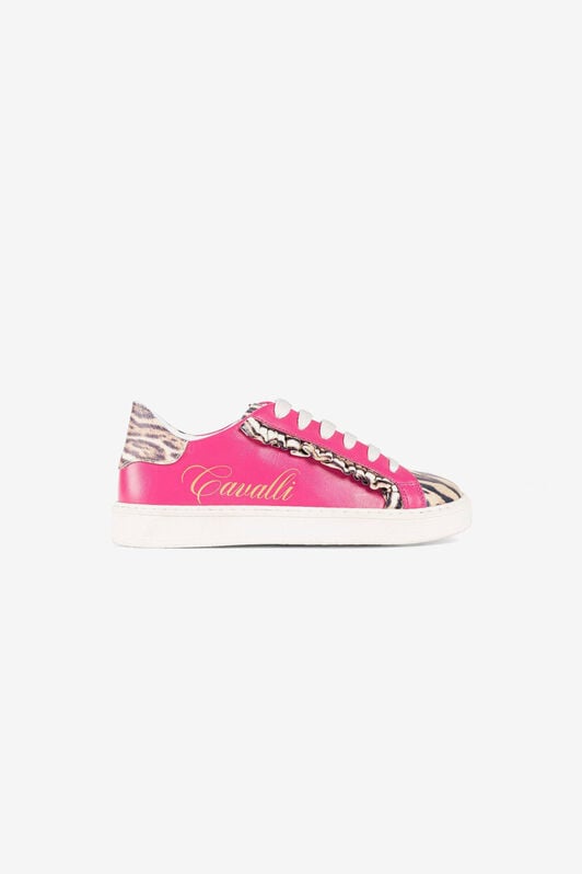 JU Ruffled Ocelot-Print Sneakers Fuchsia PJS034-PN003