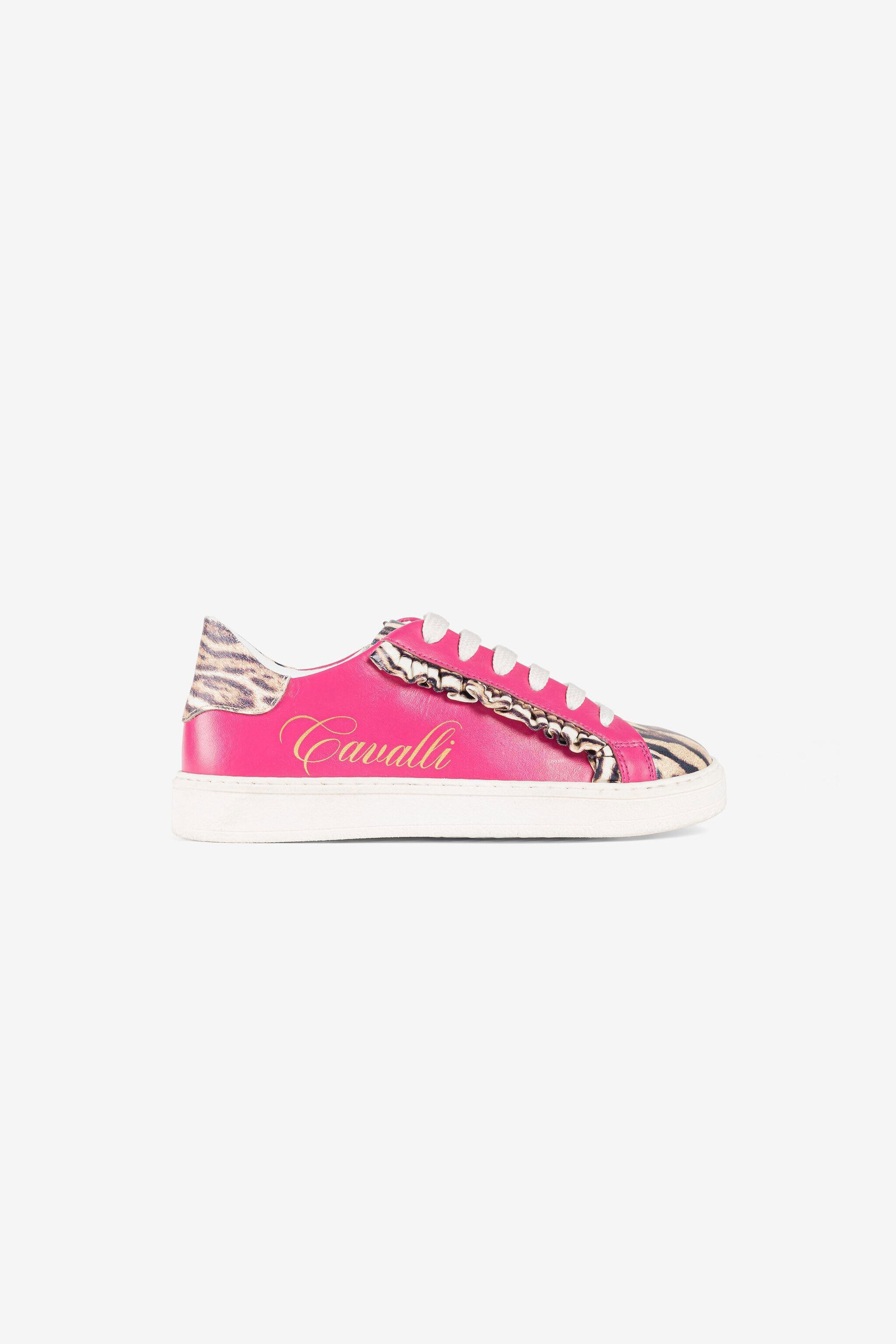 JU Ruffled Ocelot-Print Sneakers Fuchsia PJS034-PN003