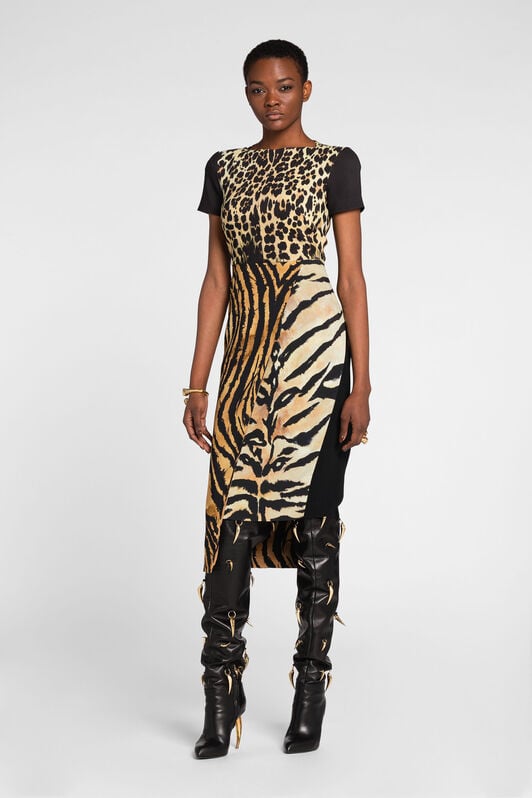 RC Patchwork-Kleid mit Animalier-Print RC Patchwork-Kleid mit Animalier-Print Hellbraun NQT134-ORB79