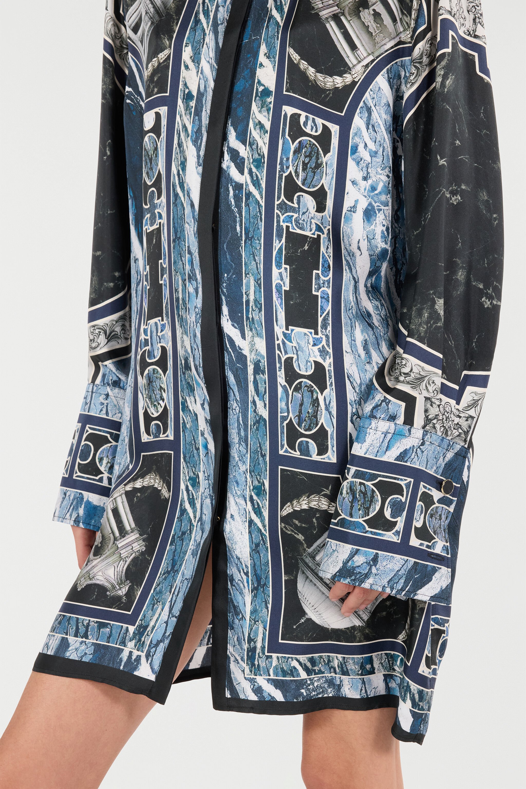 RC Short Silk Dress With Marble Print Dark blue UKT160-4QN83