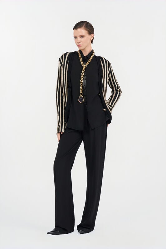 RC Silk Shirt with Shimmering Detail BLACK WKR706-SY001