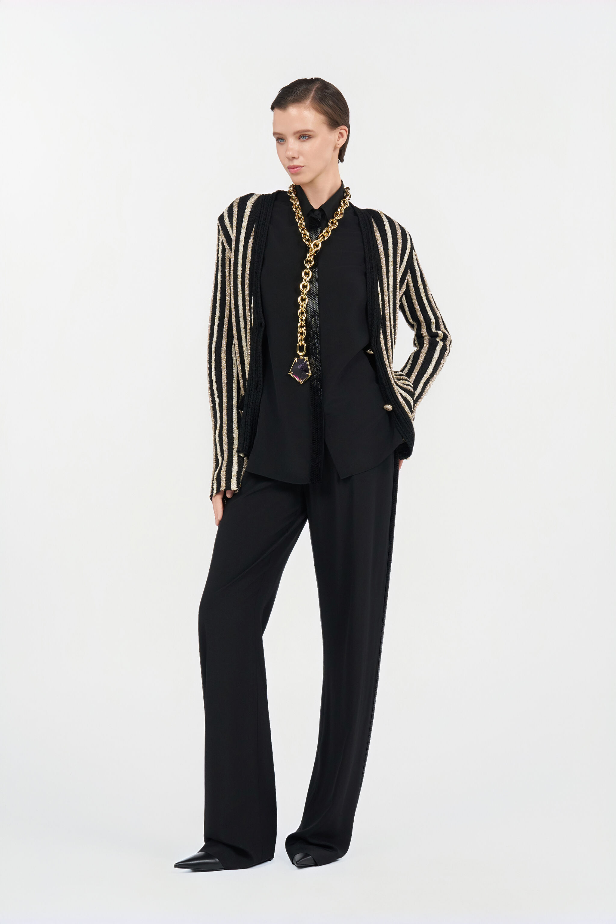 RC Silk Shirt with Shimmering Detail BLACK WKR706-SY001