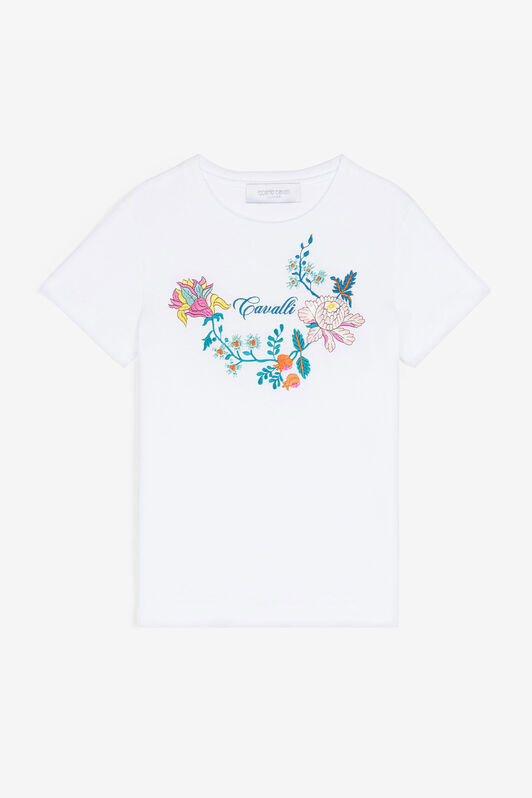 JU Logo And Floral-Embroidered Cotton T-Shirt JU Logo And Floral-Embroidered Cotton T-Shirt White RJT637-JD001