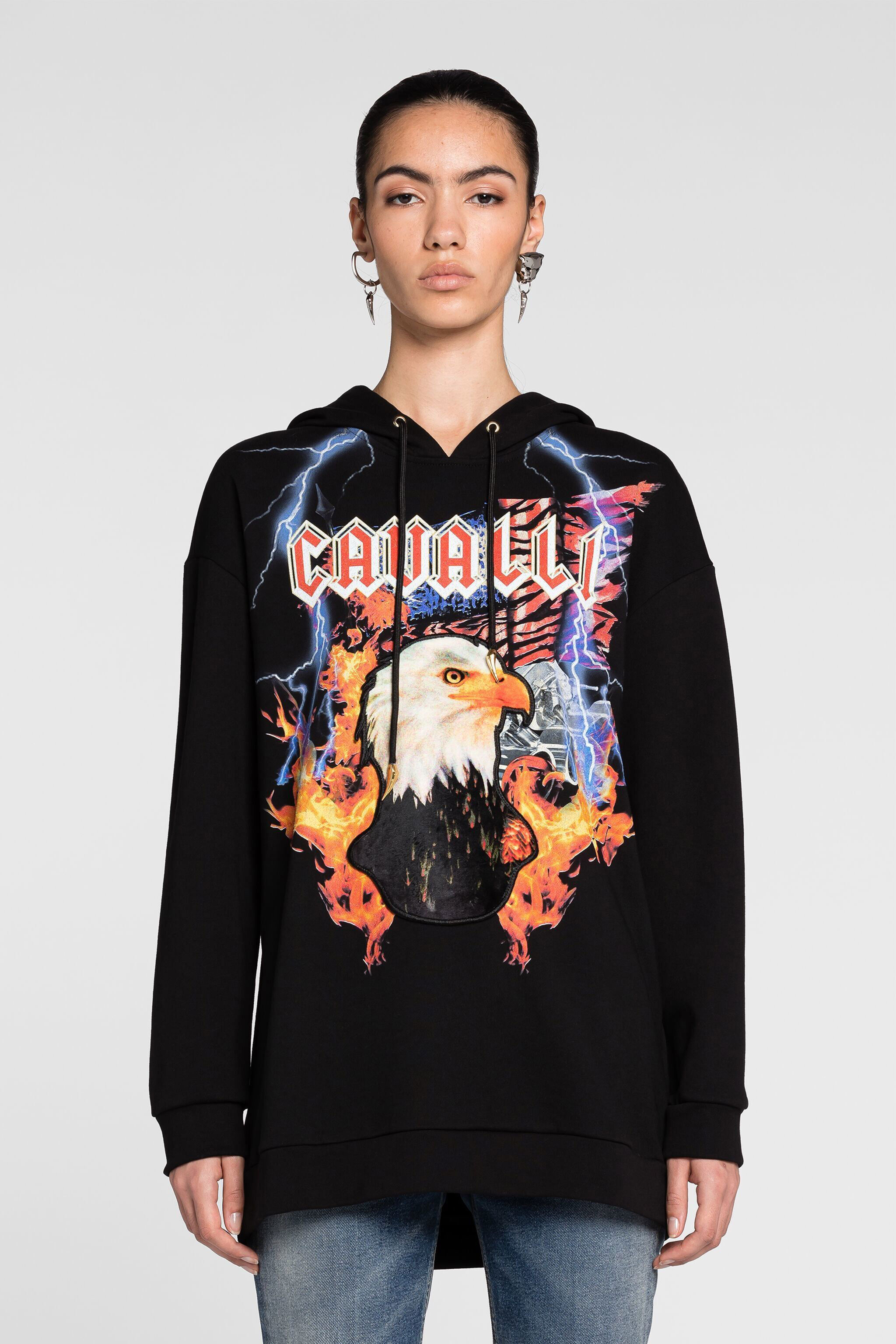 RC Oversized Eagle-Print Appliqué Hoodie BLACK PKT69C-CF050