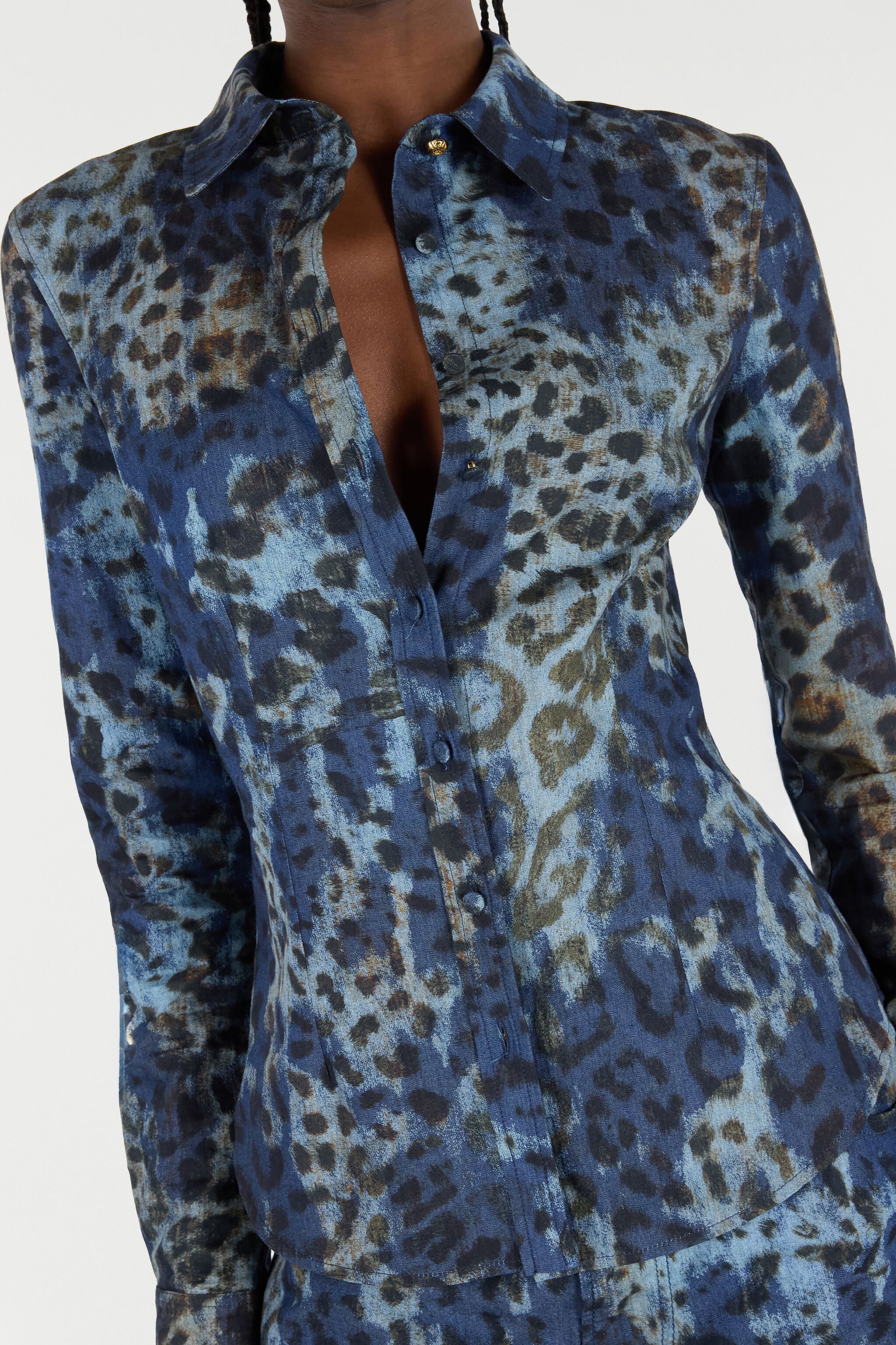 RC Cotton Shirt with Jaguar Skin Print BLU/CELESTE/MARRONE VKJ720-VT010