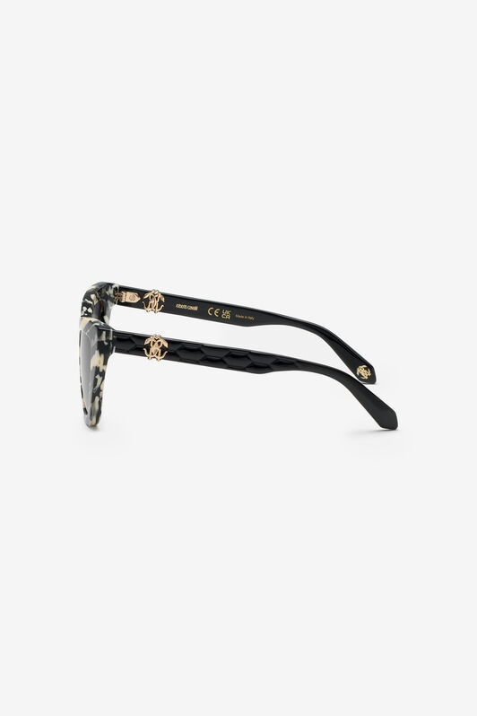 RC Sonnenbrille mit glatter Vorderseite und Matelassè-Effekt an den Bügeln RC Sonnenbrille mit glatter Vorderseite und Matelassè-Effekt an den Bügeln SHINY ANIMAL FANTASY UALD03-ID198