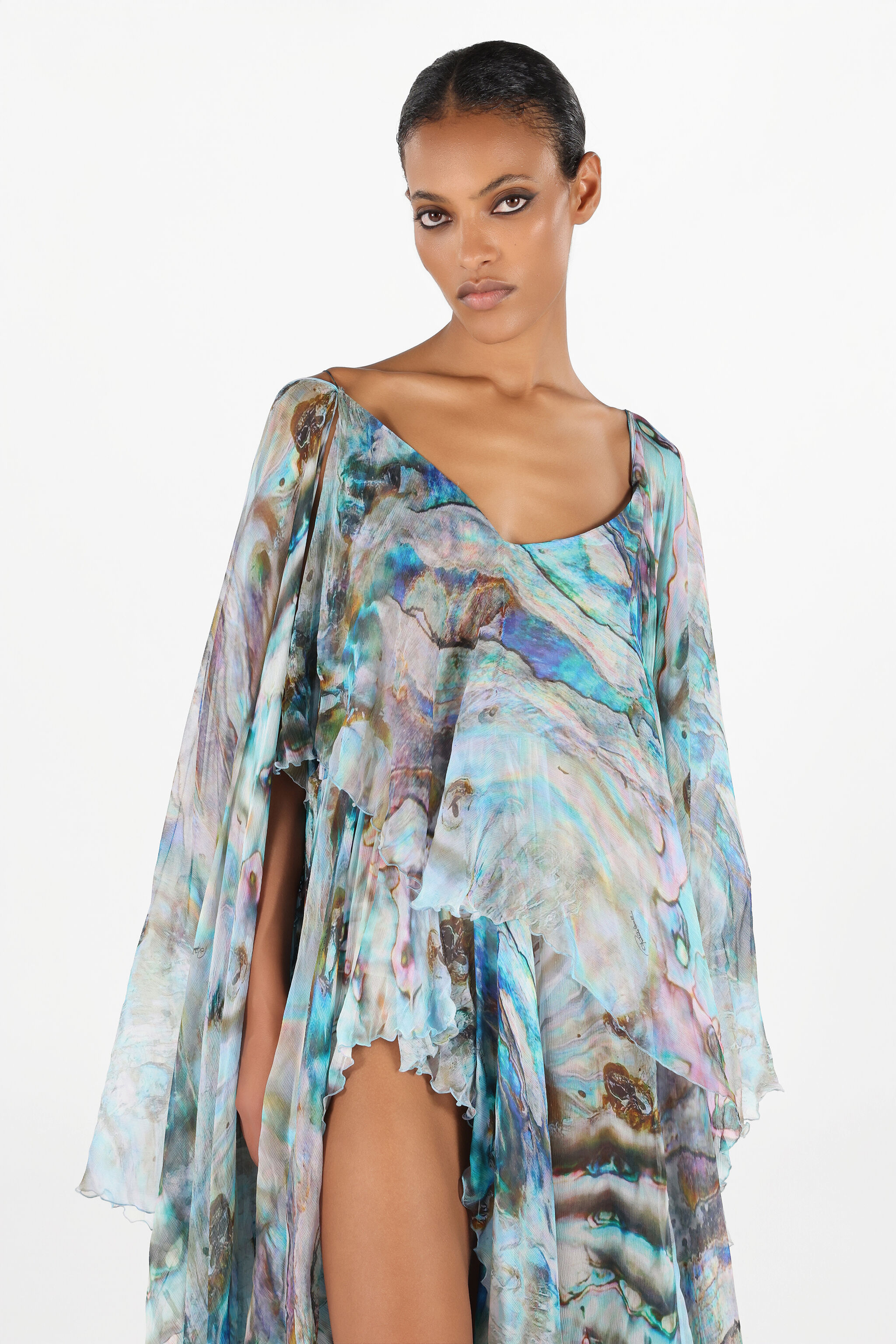 RC Mermaid Print Long Dress Blue/Silver UWT106-CKN92