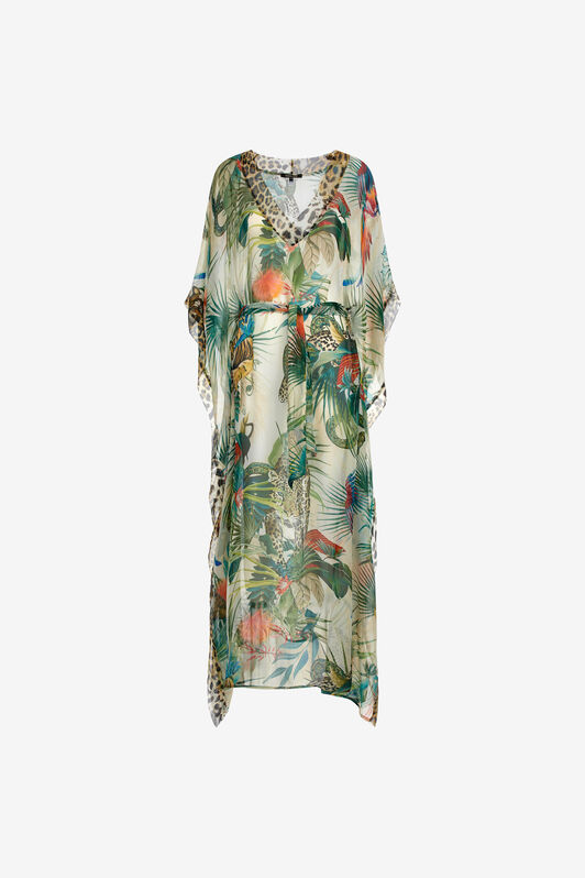 RC Jungle Print Kaftan In Silk Green SYW051-CTI88
