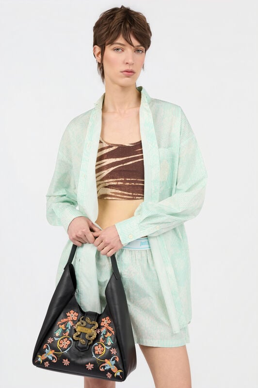 JC Shoulder Bag with Persian Tarot Embroidery BLACK WFB031-WF361