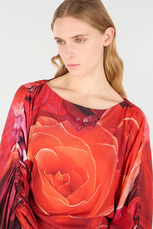 RC Sweater With Gathered Sleeves And Rose Print Red UKT726-KWN48