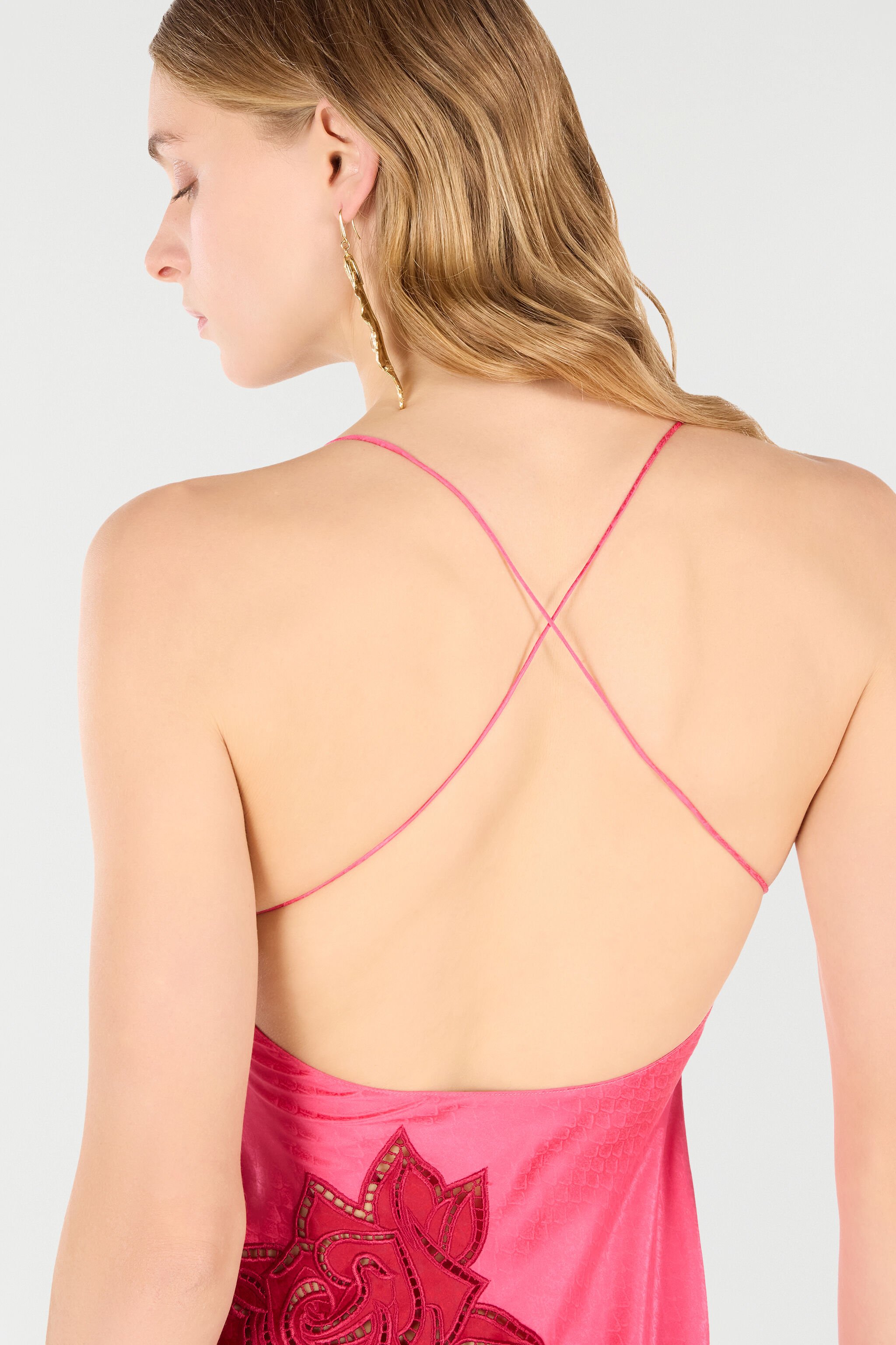 RC Long Dress With Perforated Rose Pattern Fuchsia UKR120-SZN57