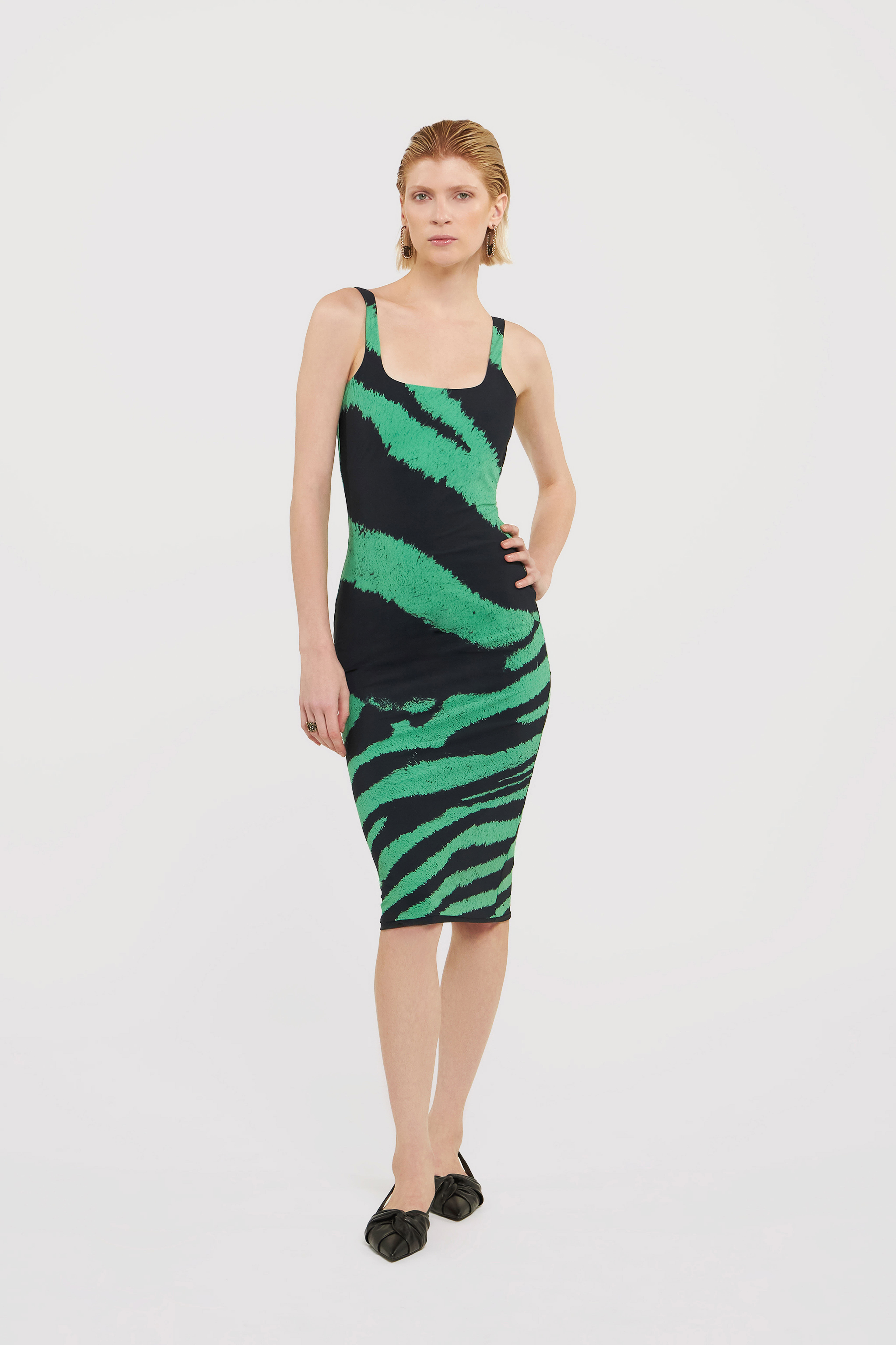 RC Midi dress with Zebra Tribute print Green UWT139-OOP26