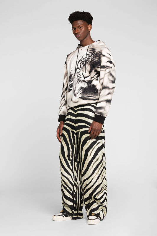 RC Zebra-Print Silk Trousers IVORY/BLACK ONT218-4QD03