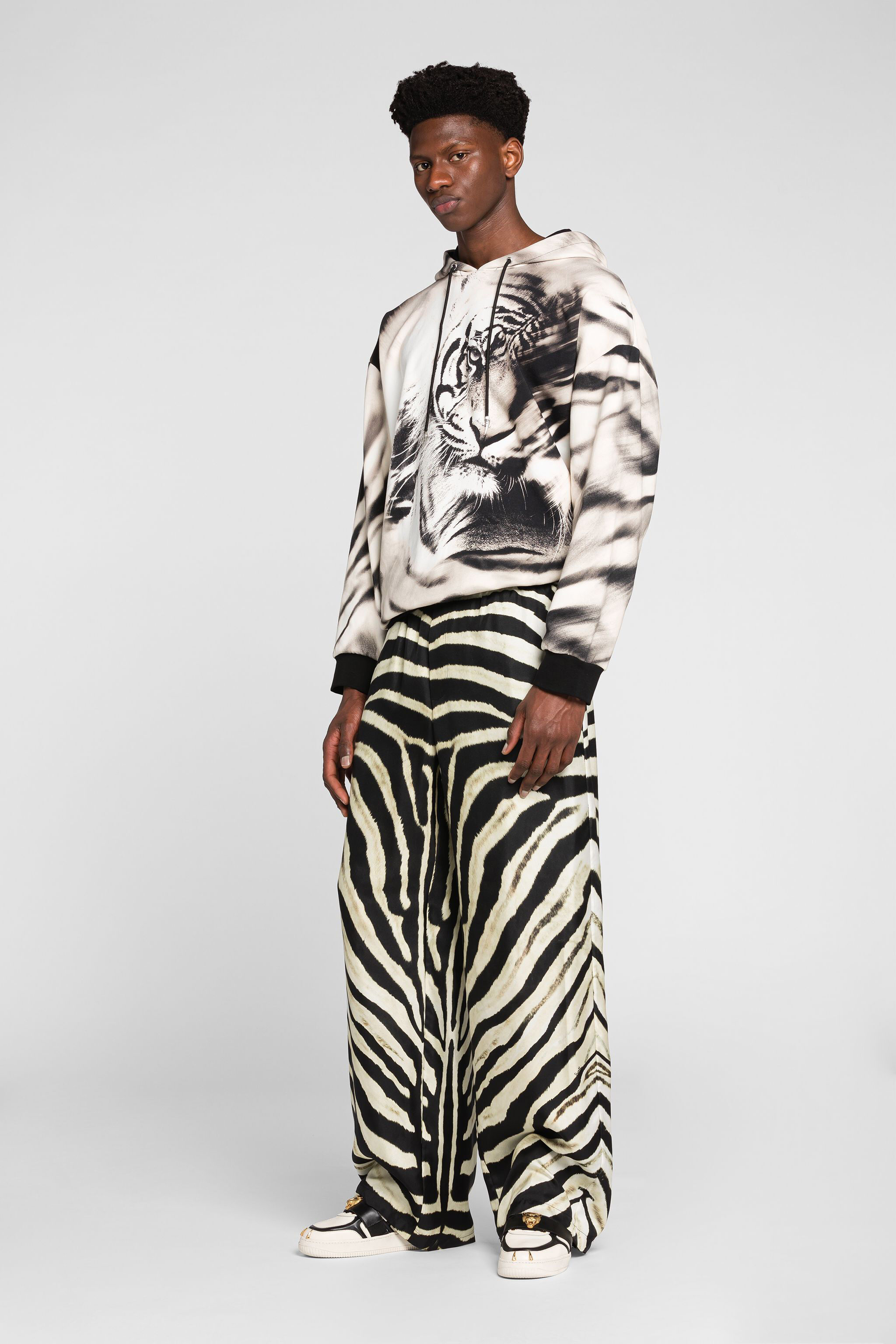 RC Zebra-Print Silk Trousers IVORY/BLACK ONT218-4QD03