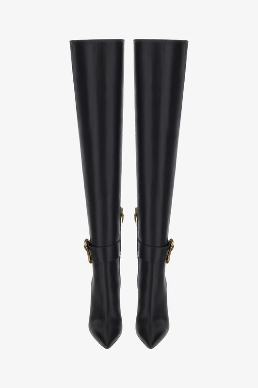 RC Knee-high boots with Monogram Mirror Snake Black RKS017-PZV10