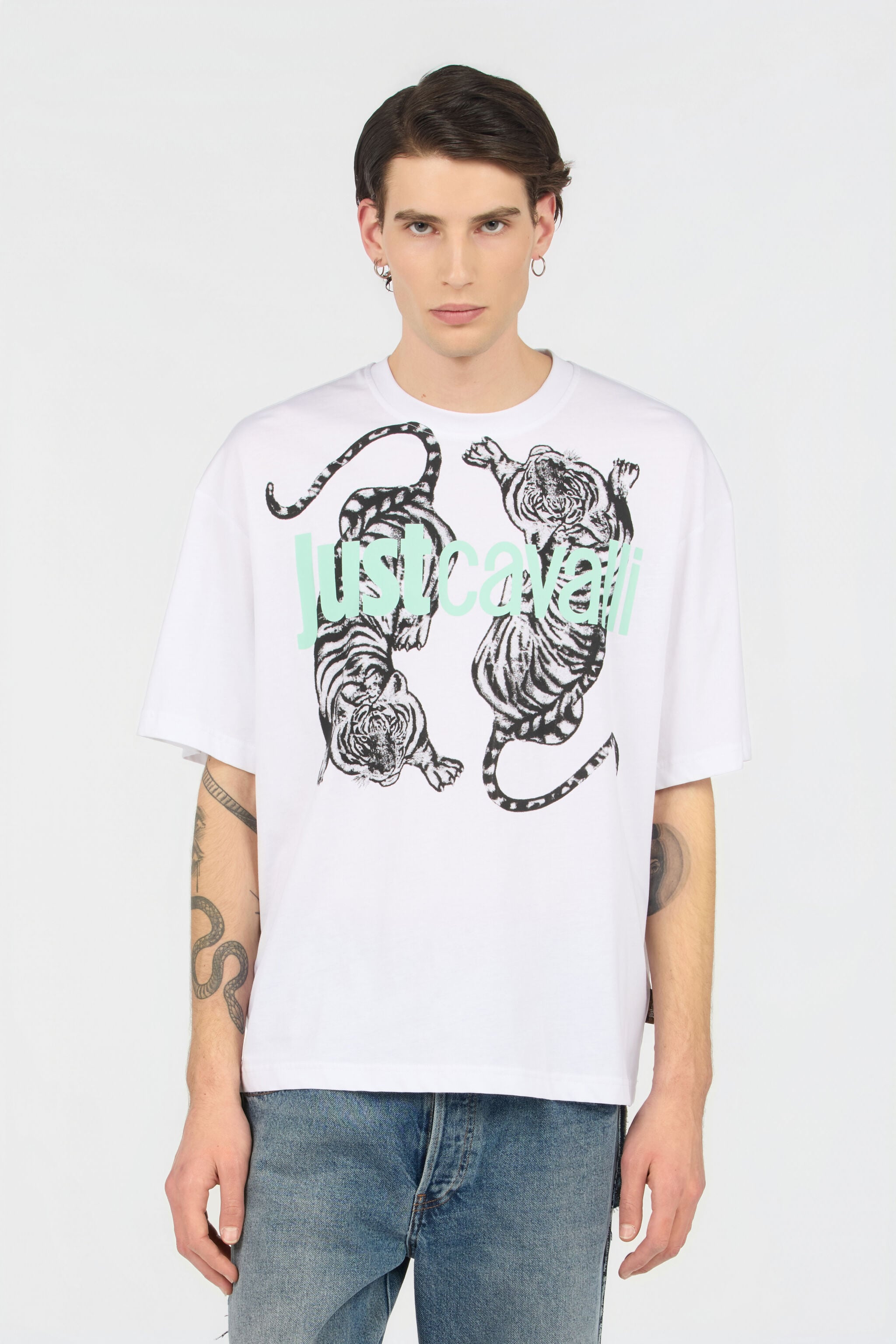 JC White T-Shirt With Tiger Graphic And Logo WHITE WFT059-WF089