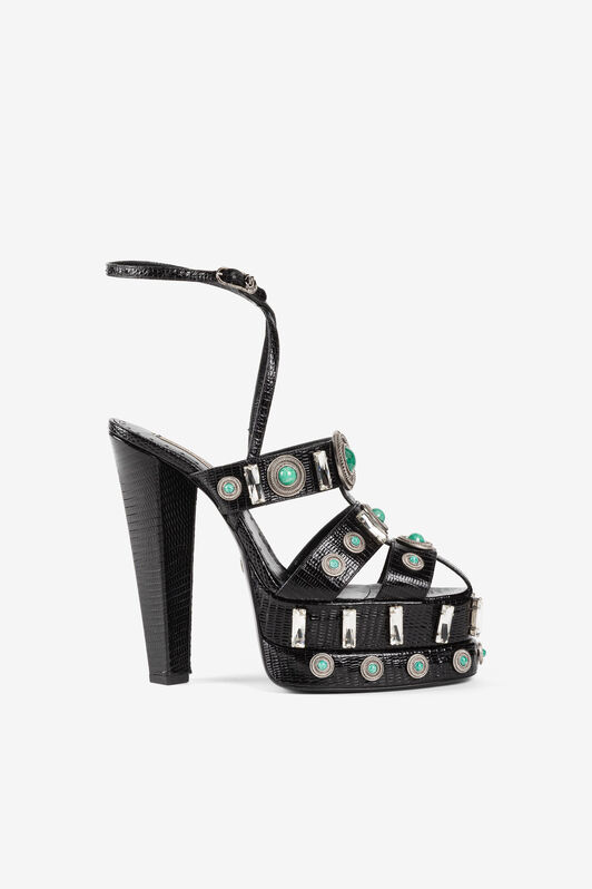 RC Gemstone-detail leather platform sandals Black RWS004-PZB62