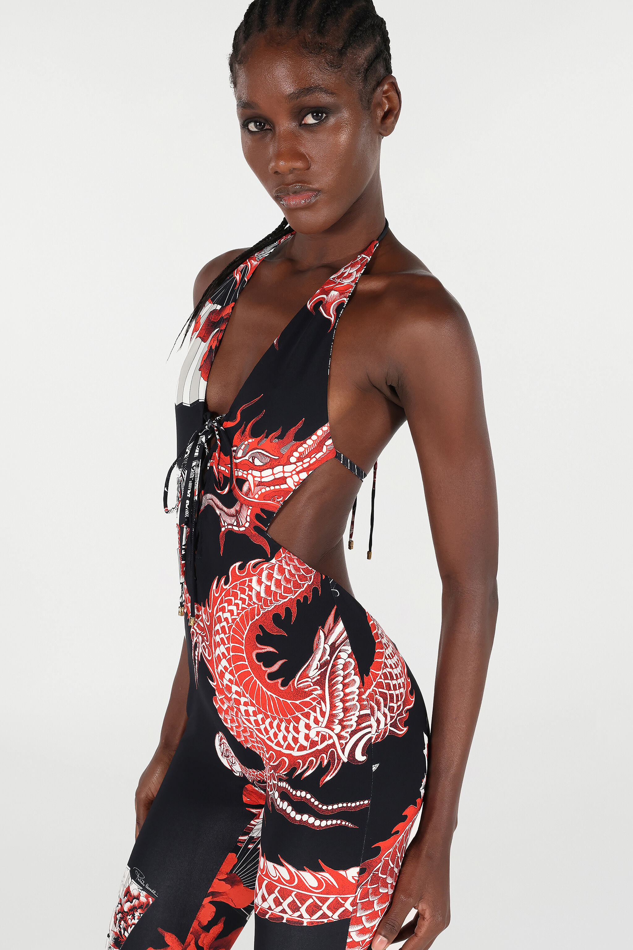 RC Jumpsuit with All-Over Dragon Print Black/Red VQT197-LNP75