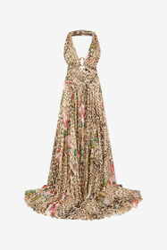 RC Seiden-Kleid Mit Jaguar Roses-Print NATURAL XQT158-HNT24