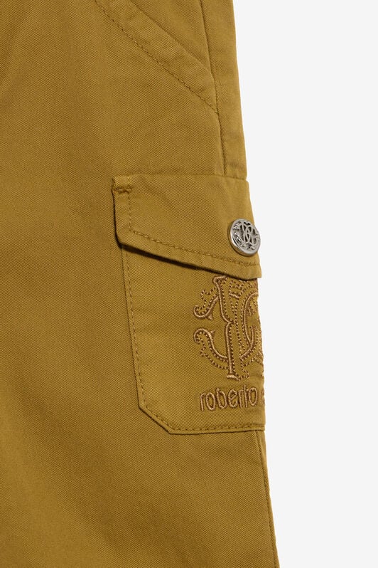 JU Ockerfarbene Cargo-Bermuda aus Baumwolle mit Monogramm KHAKY TJT242-CE035