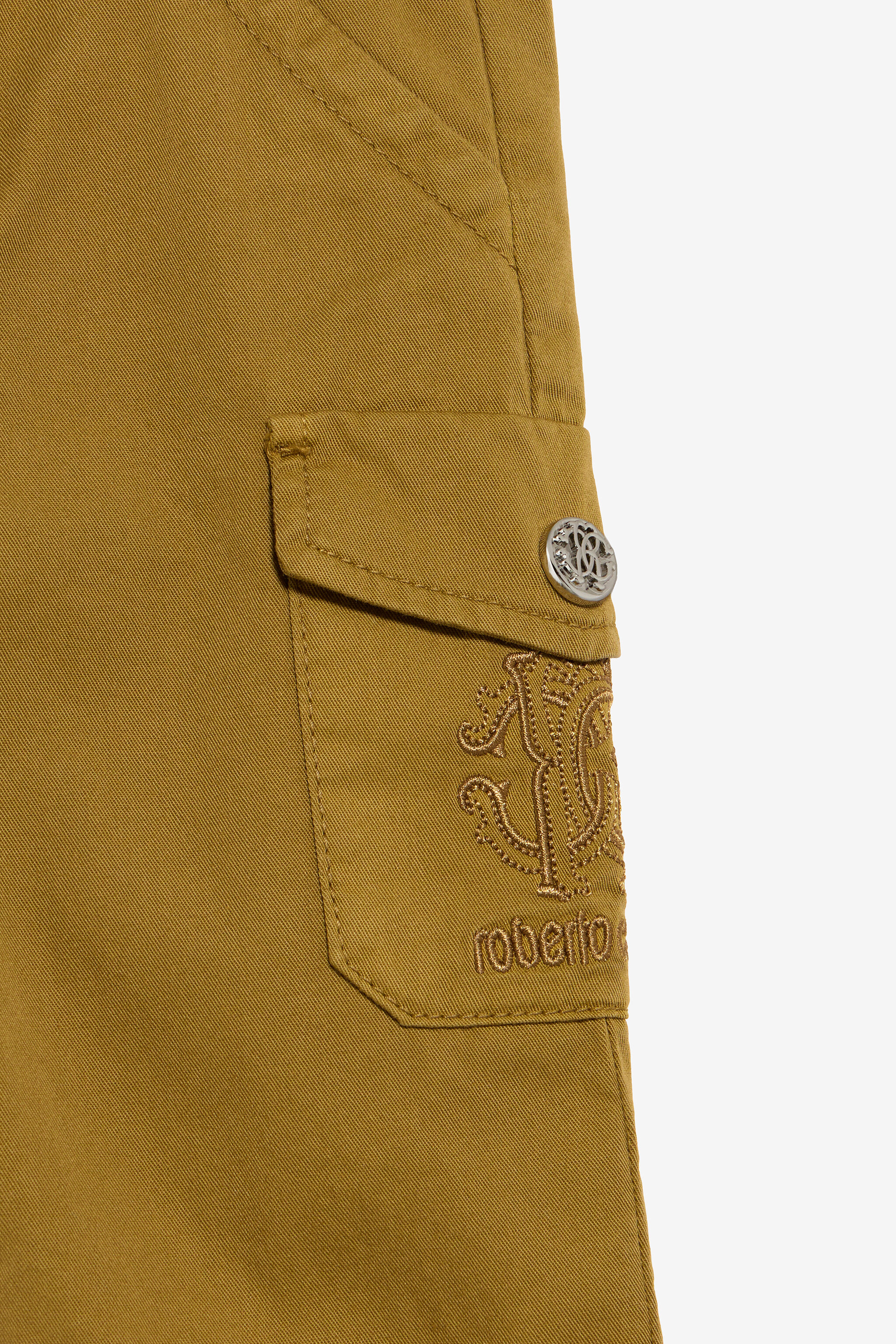 JU Ockerfarbene Cargo-Bermuda aus Baumwolle mit Monogramm KHAKY TJT242-CE035