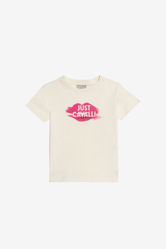 JC ElfenbeinfarbenEs T-Shirt mit Print und Logo IVORY PRISTINE WFT61U-5B006