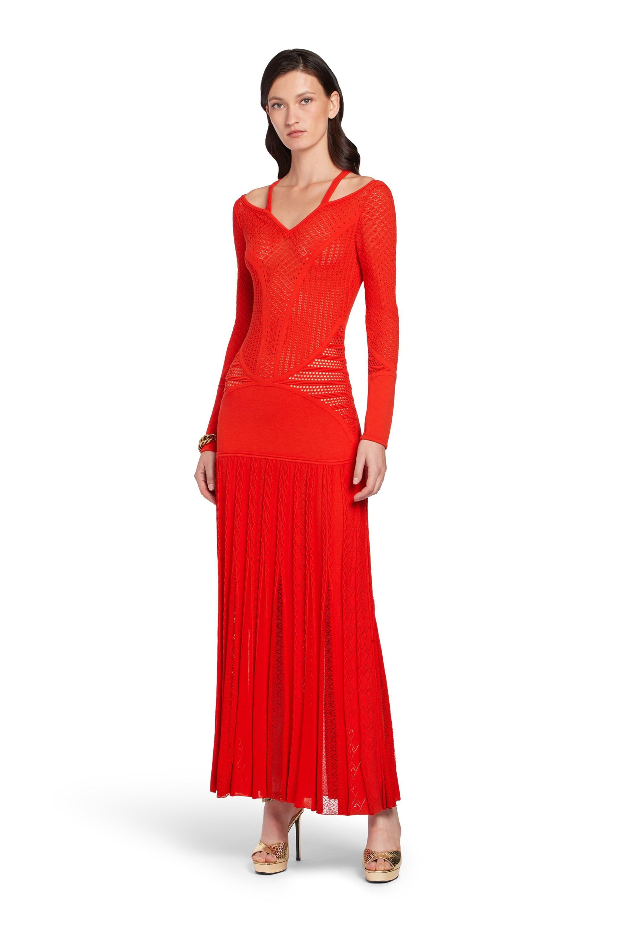 RC Strickkleid mit geometrischer Spitze Rot HQM110-MI001
