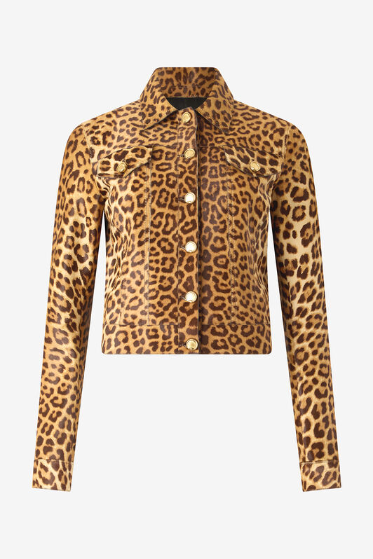RC Leather Jacket with Leopard Skin Print Brown VKP400-ZV012