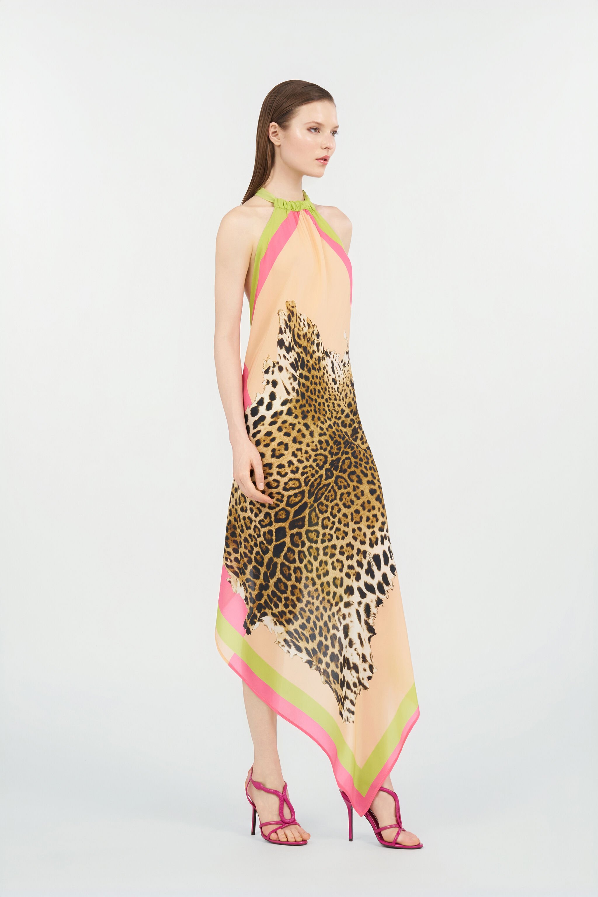 RC Cavalli Pop Print Silk Midi Dress LIGHT GREEN WQW027-SQR33