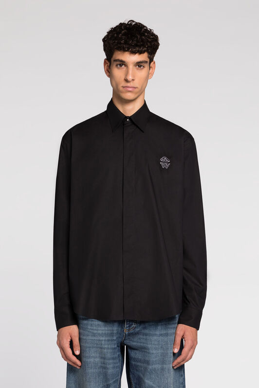 RC Camisa de algodón con adorno Mirror Snake bordado Negro RRT710-CH061