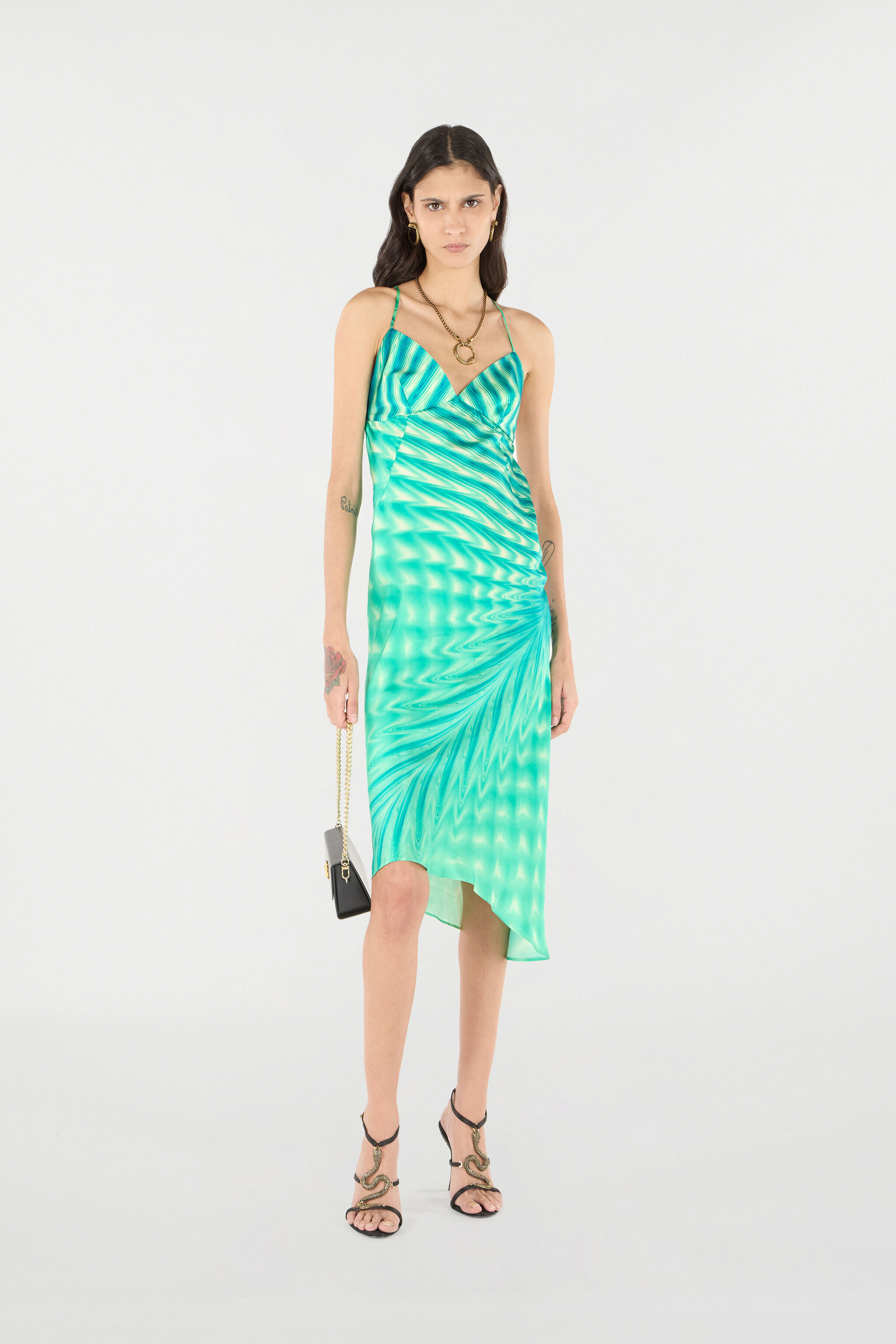 RC Asymmetrisches Kleid mit Print Allover Hellgrün UKT114-RYN47