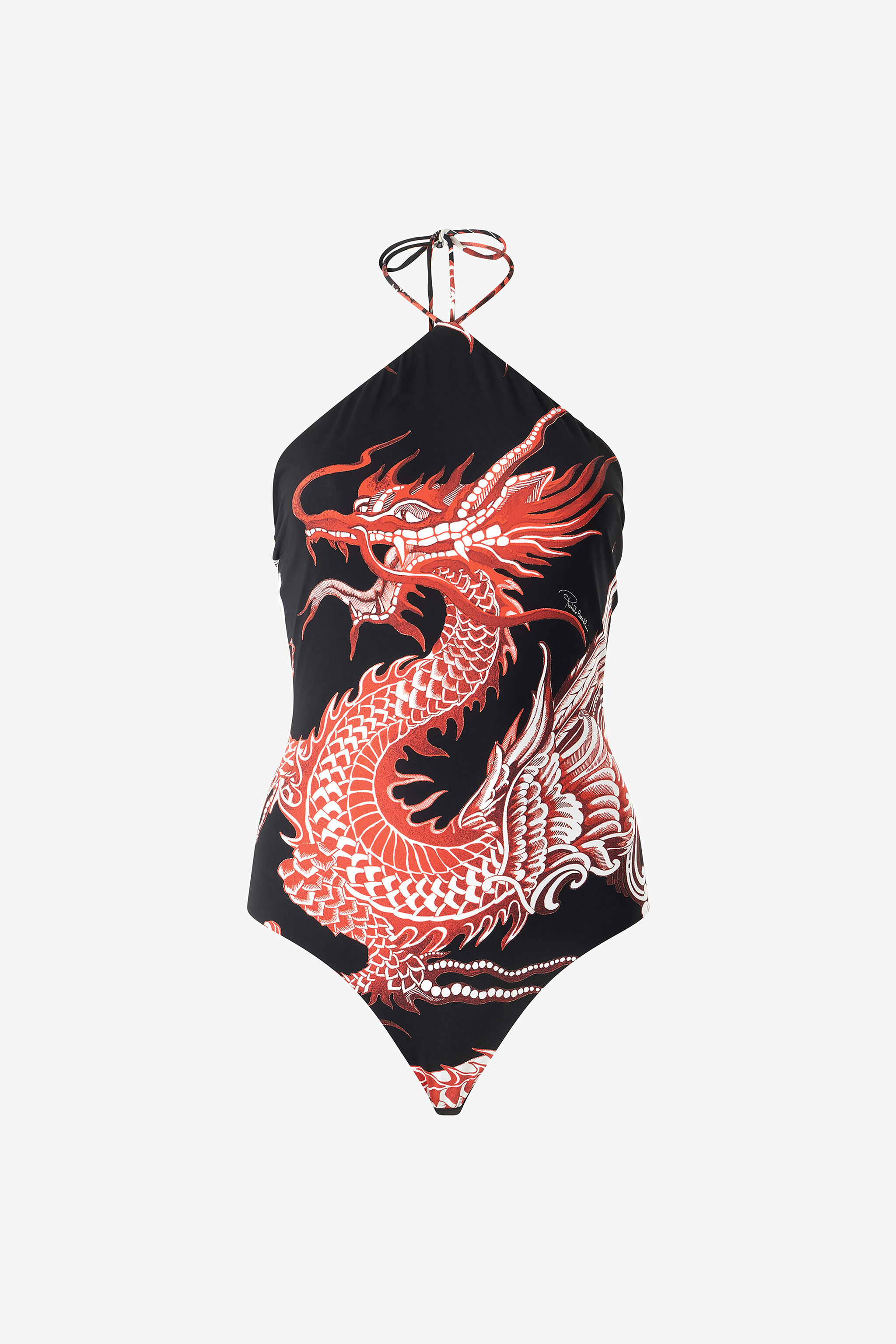 RC Bodysuit with Dragon, Flowers and Fans Schwarz/Rot VQT620-LNP75