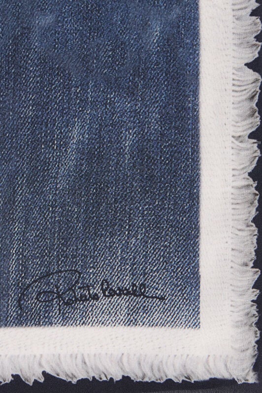 RC Silk Scarf with Denim Patchwork Print DARK BLUE WQI004-SQR71