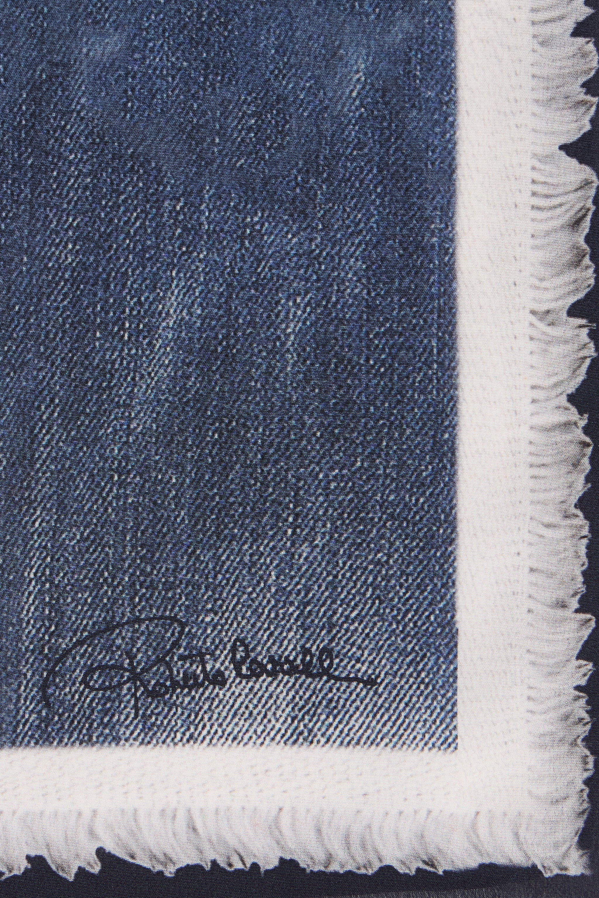 RC Silk Scarf with Denim Patchwork Print DARK BLUE WQI004-SQR71