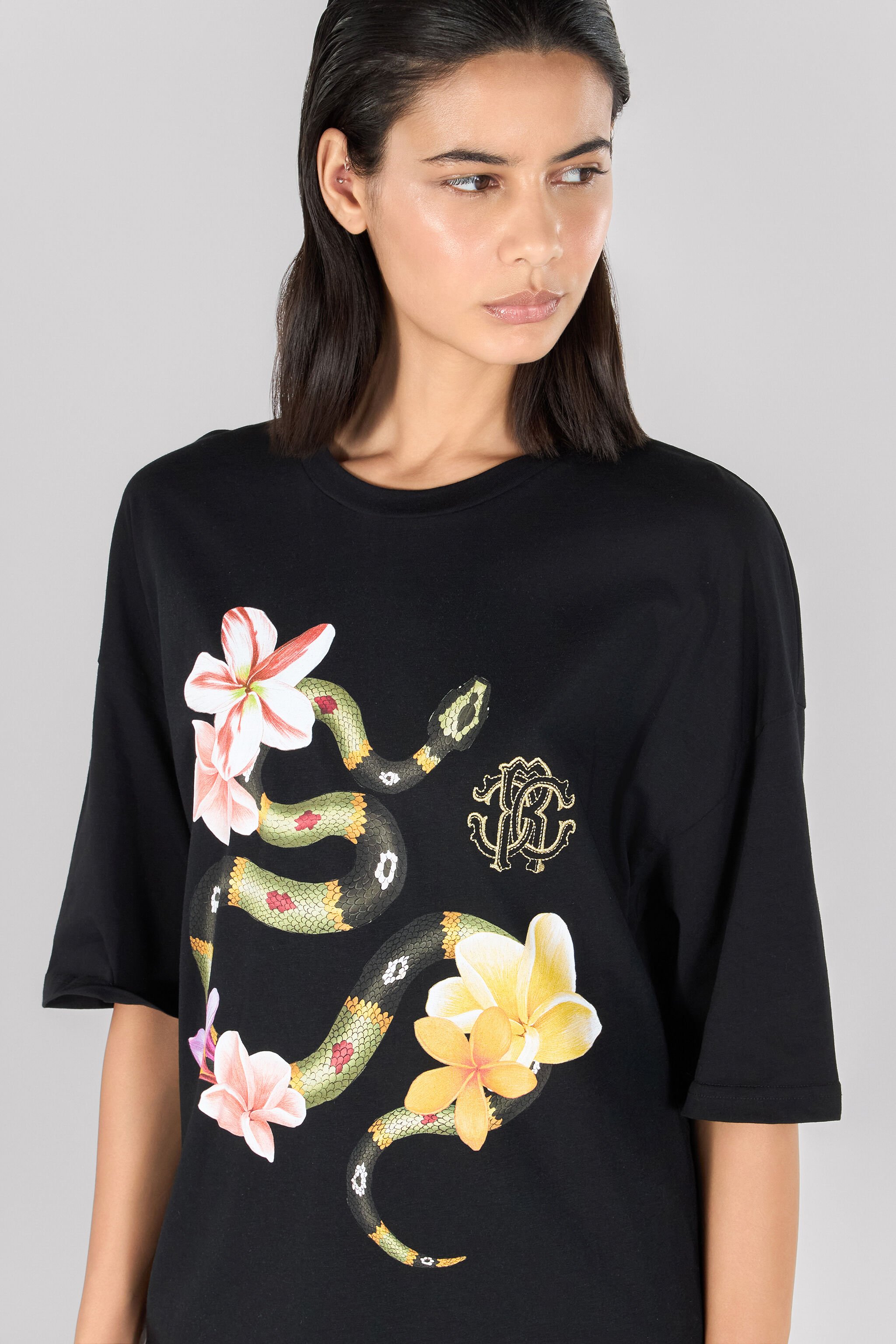 RC Snake and flower print T-shirt Black OOT62A-JD060