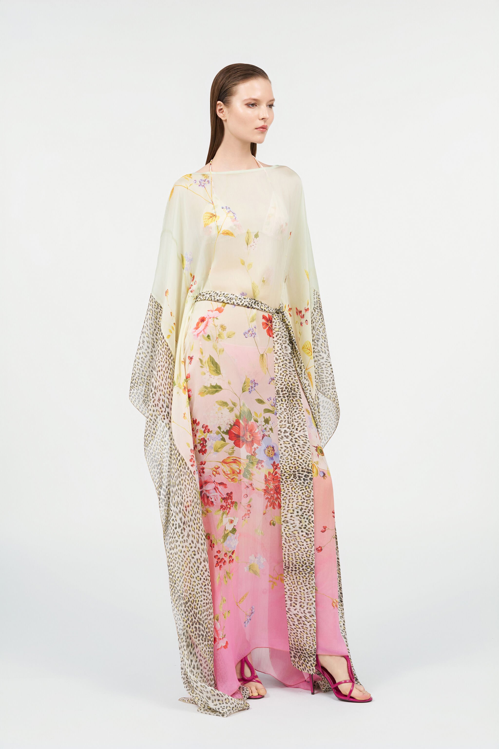 RC Miami Flowers Silk Kaftan RC Miami Flowers Silk Kaftan GREEN/FUCHSIA WQW017-HNR32