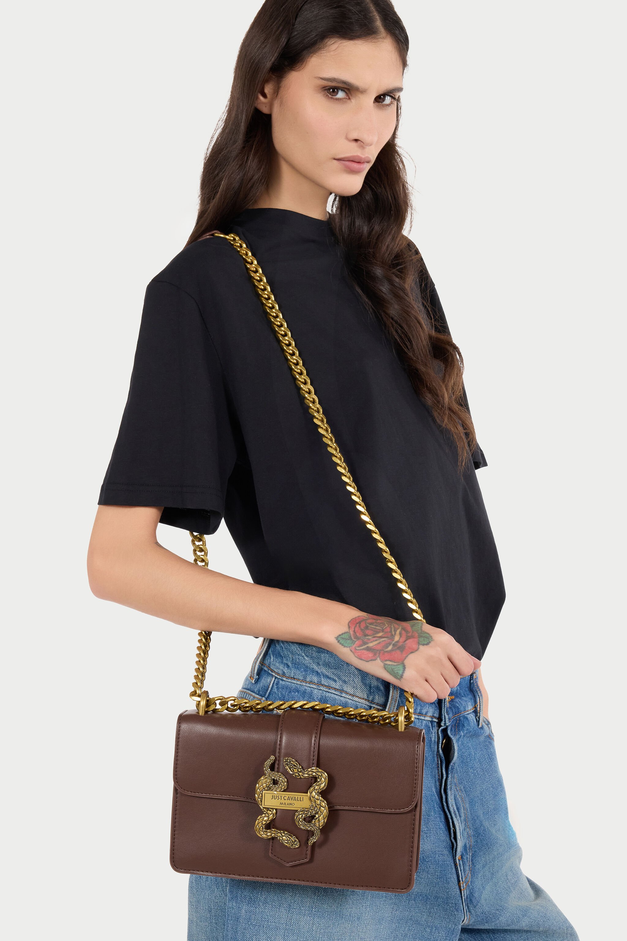 JC Borsa Con Serpenti E Manico A Catena Marrone TFB029-TF394
