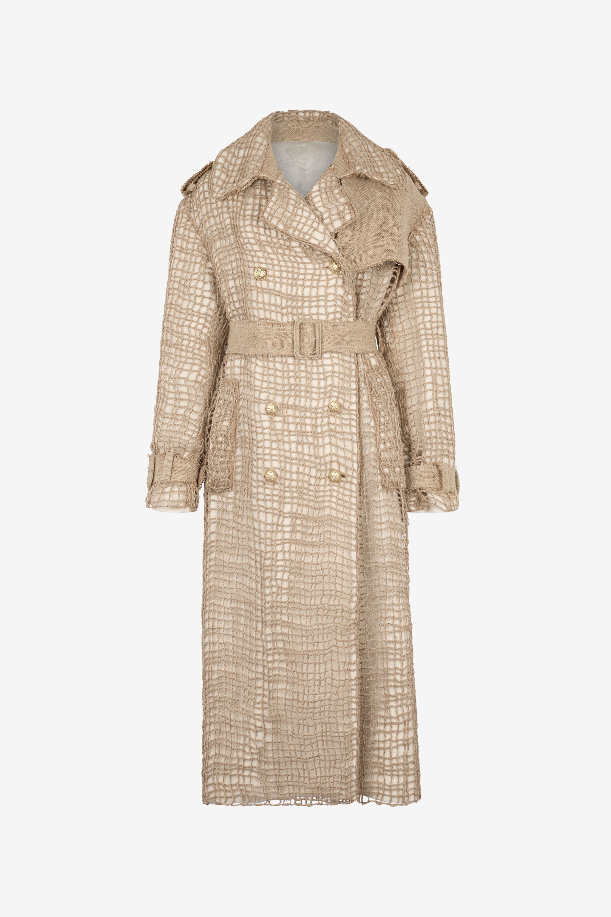 RC Grid Trench Coat with belt Light Brown UWR503-FY073