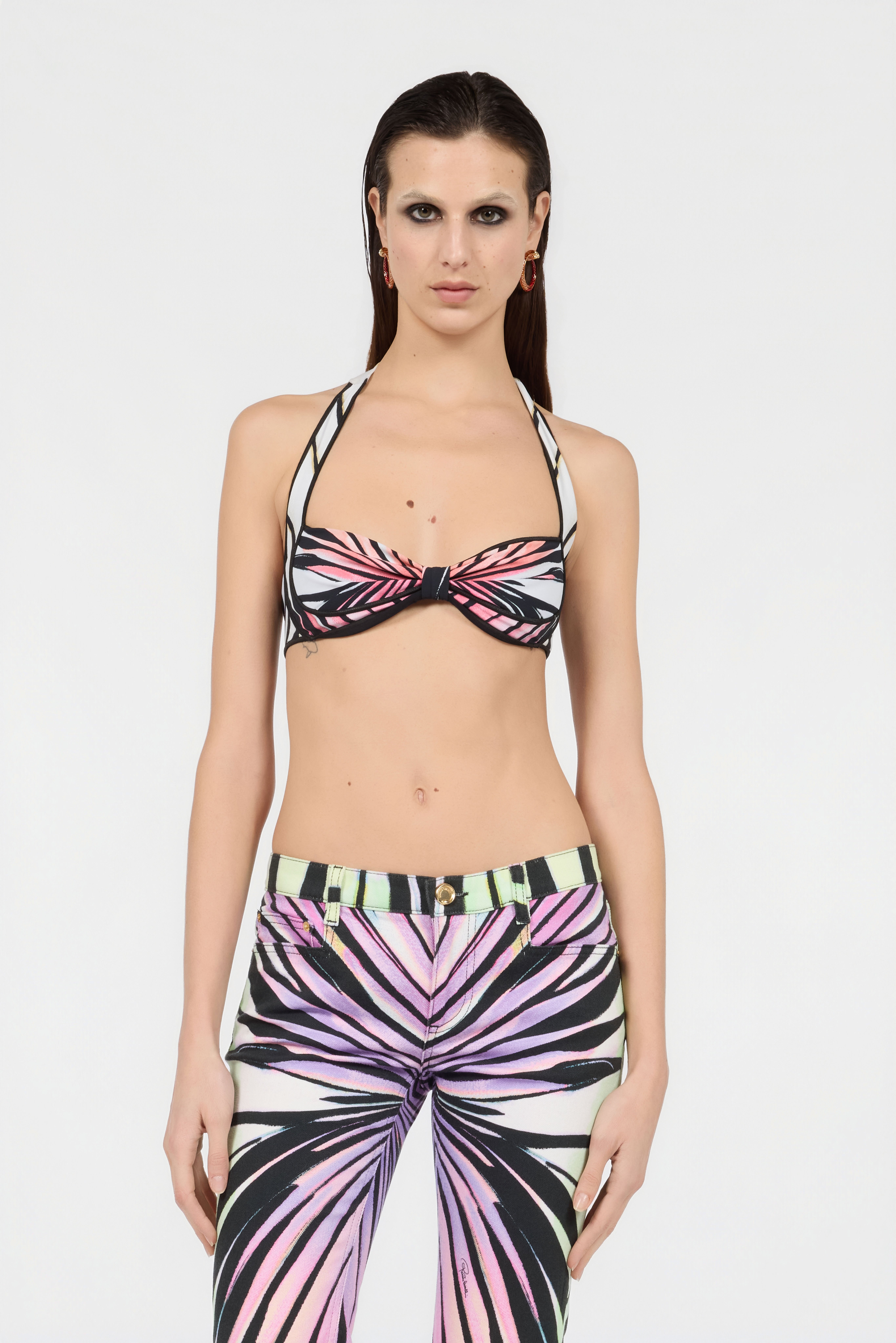 Ray Of Paradise Print Bikini Top in CORAL for Women | Roberto Cavalli®