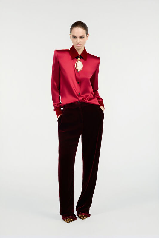 RC Dark Red Silk Shirt With Velvet Inserts RC Dark Red Silk Shirt With Velvet Inserts Red VWT700-SE041
