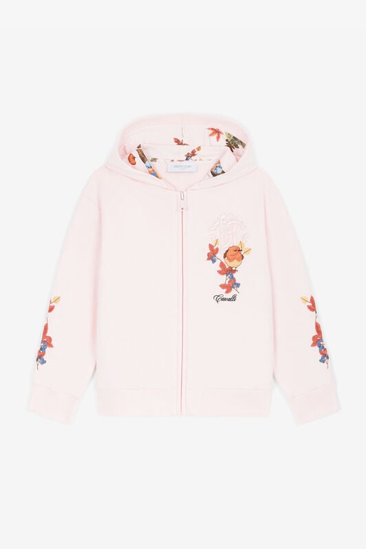 JU Sweat à capuche zippé à broderie oiseau Rose RJT90T-CF050