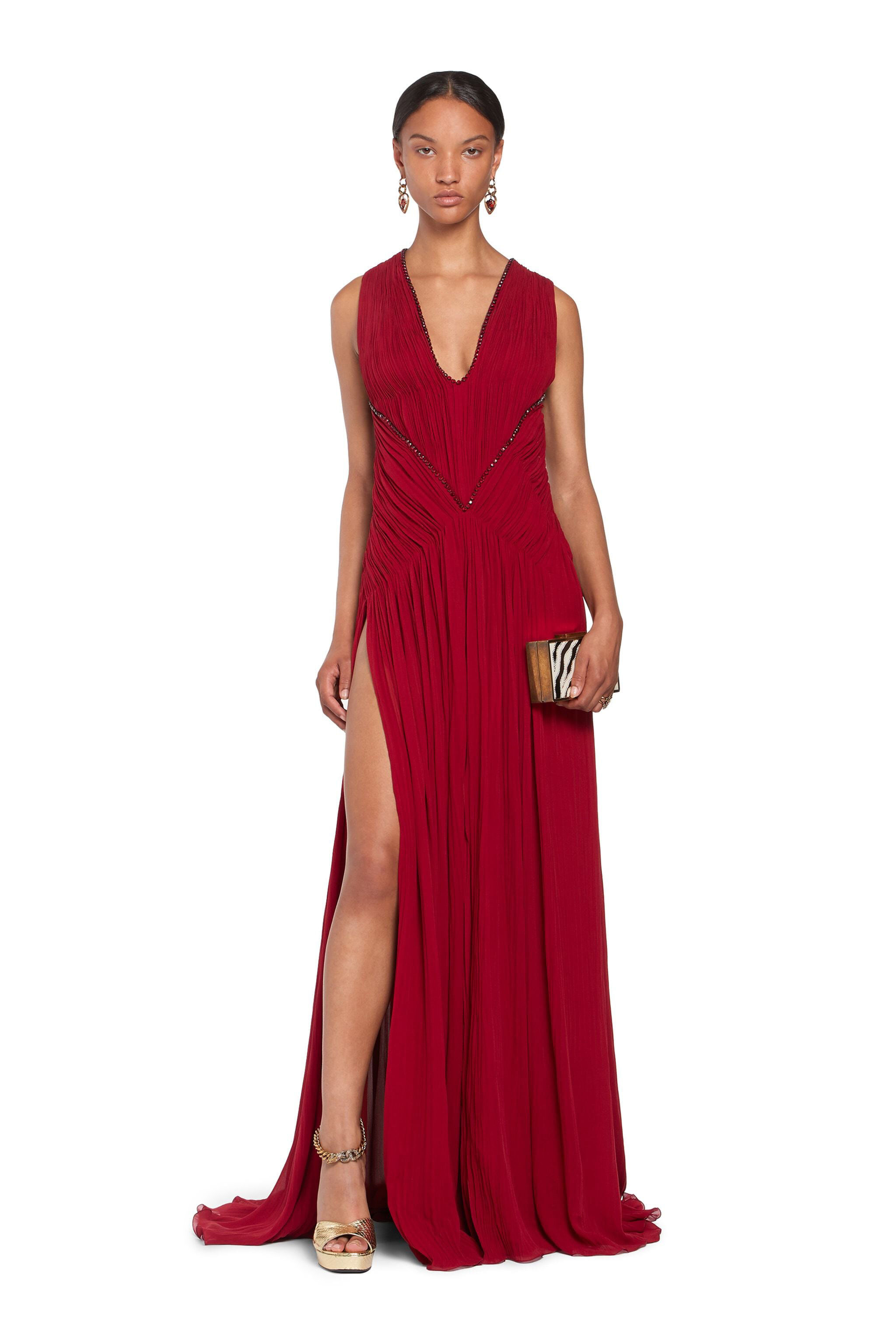 Abito lungo plissettato in Rosso scuro da Donna Roberto Cavalli