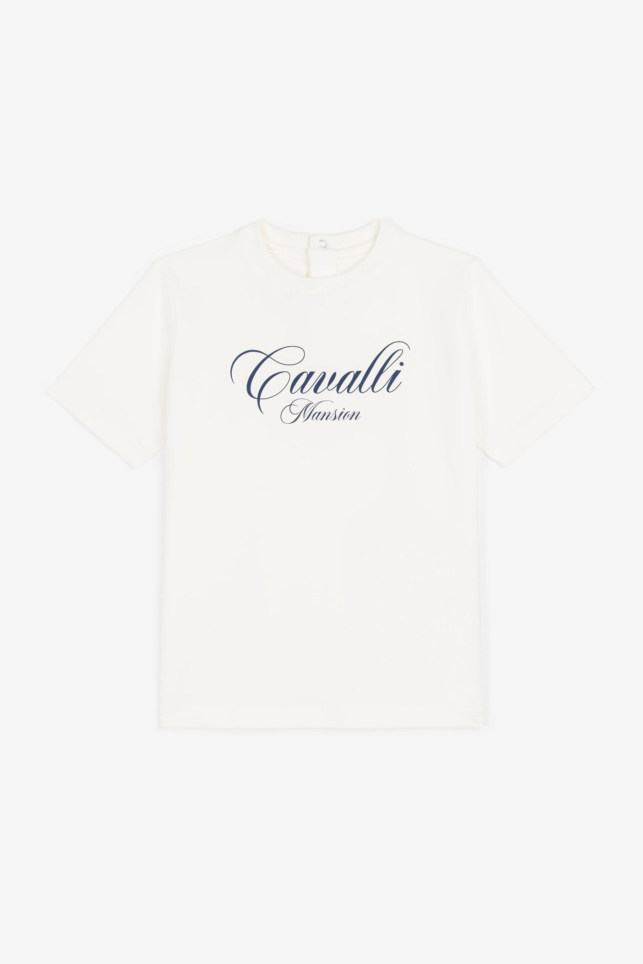 JU Logo-Print T-Shirt MILKY WHITE/NAVY OJT698-ISA2J