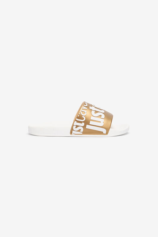 JC Slides Con Lettering E Fascia Dorata Bianco/Oro UFS043-UF365