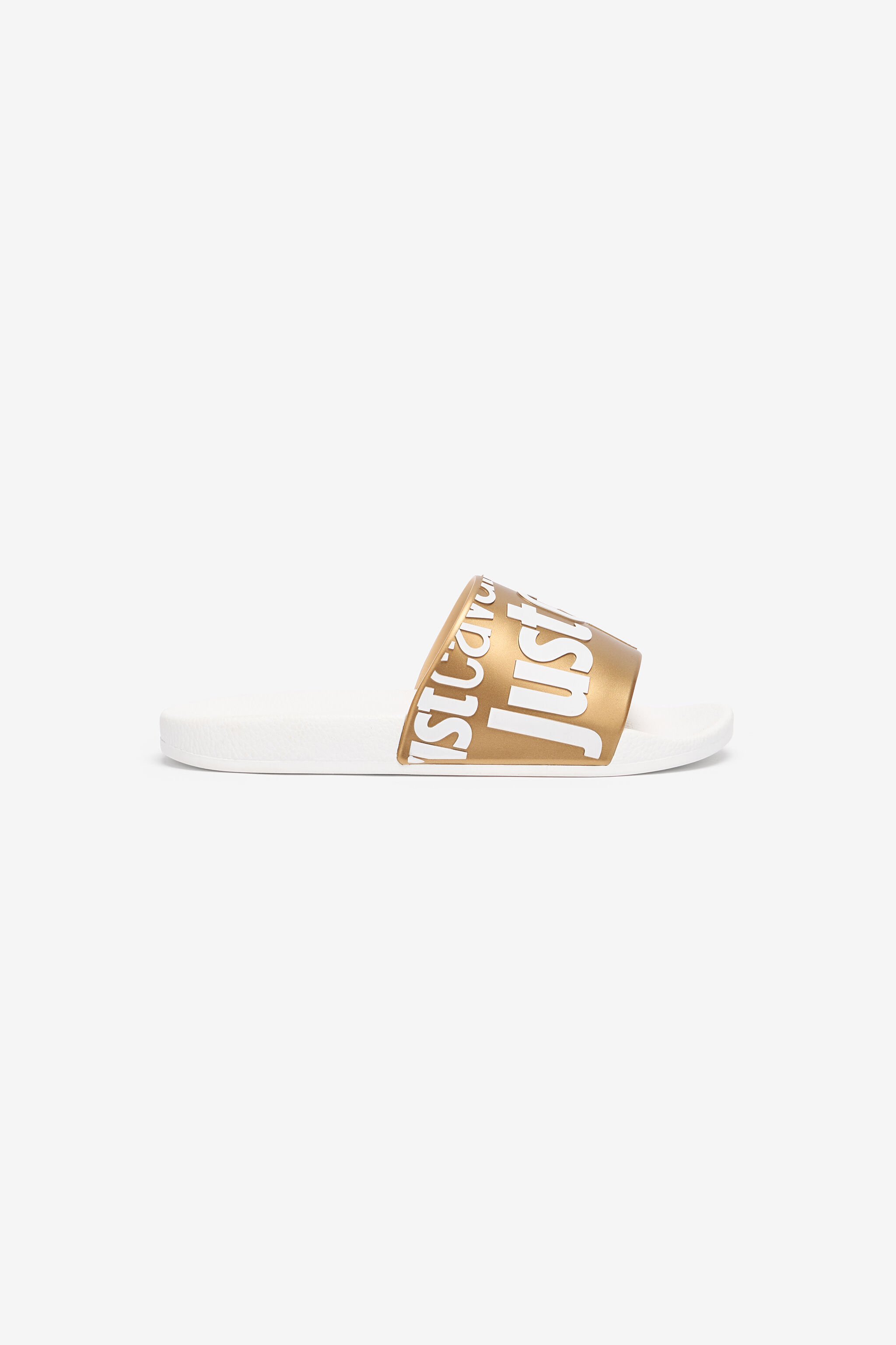 JC Slides Con Lettering E Fascia Dorata Bianco/Oro UFS043-UF365
