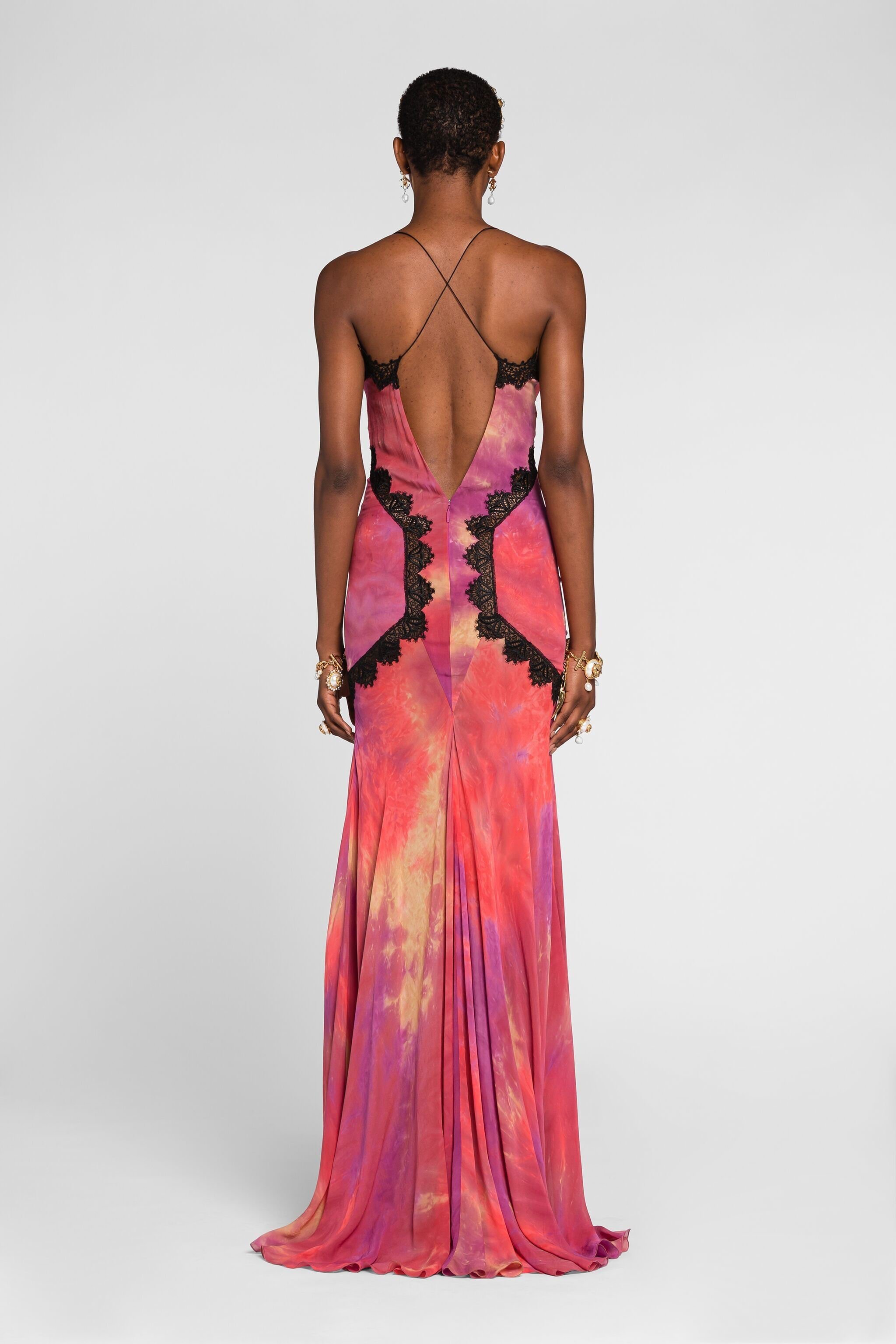 RC Spitzenbesetztes Batik-Kleid Fuchsia QKT132-GG039