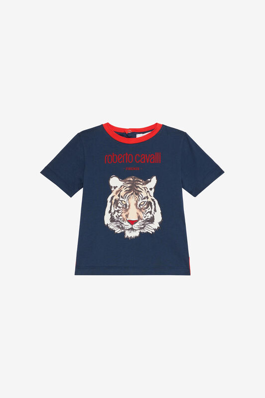 JU Blue T-Shirt with Tiger Print NAVY VJT612-JD001
