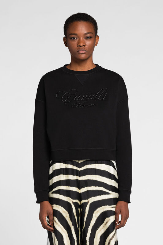 RC Logo-Embroidered Cropped Cotton Sweatshirt Black OKT66A-CF050