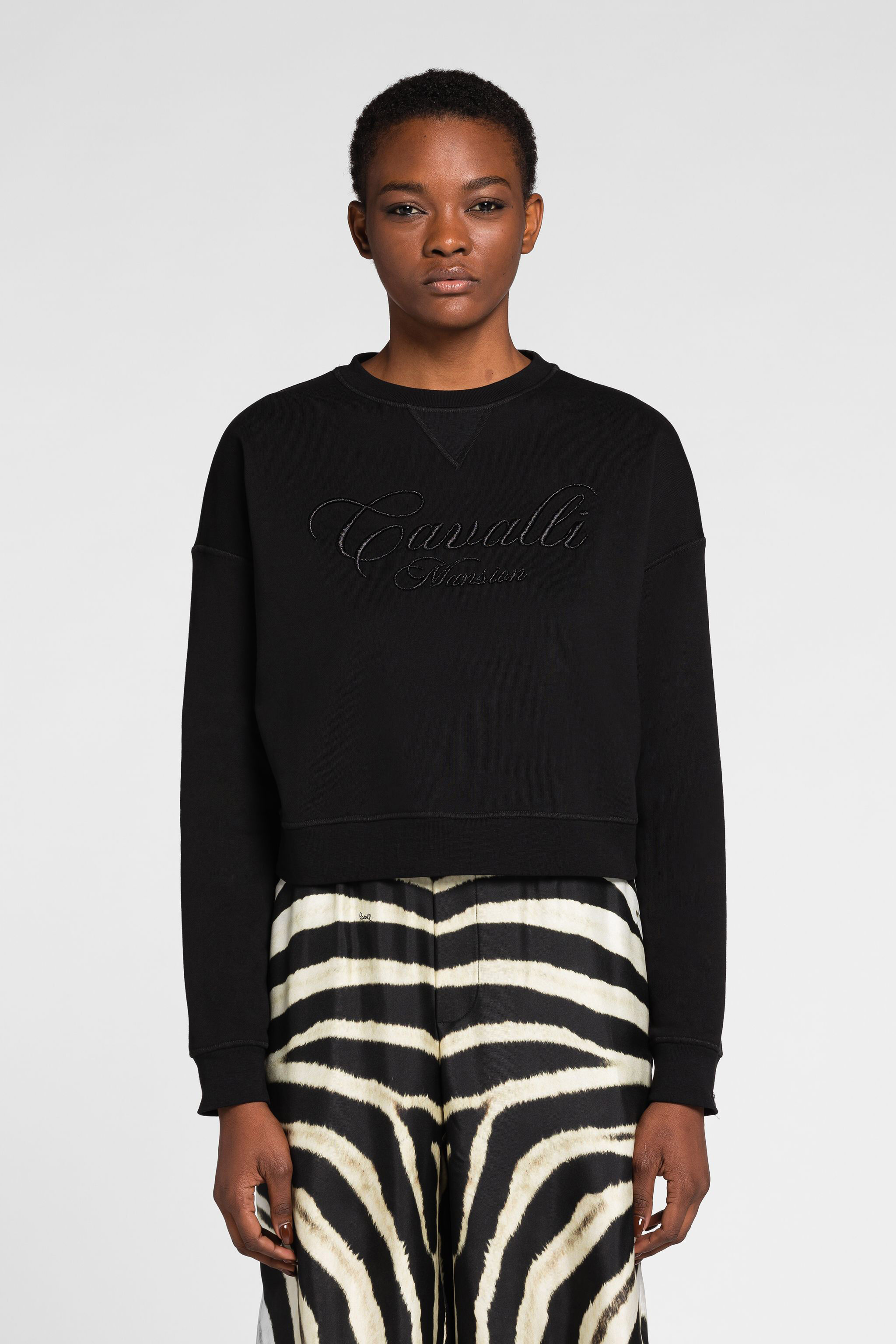 RC Logo-Embroidered Cropped Cotton Sweatshirt Black OKT66A-CF050