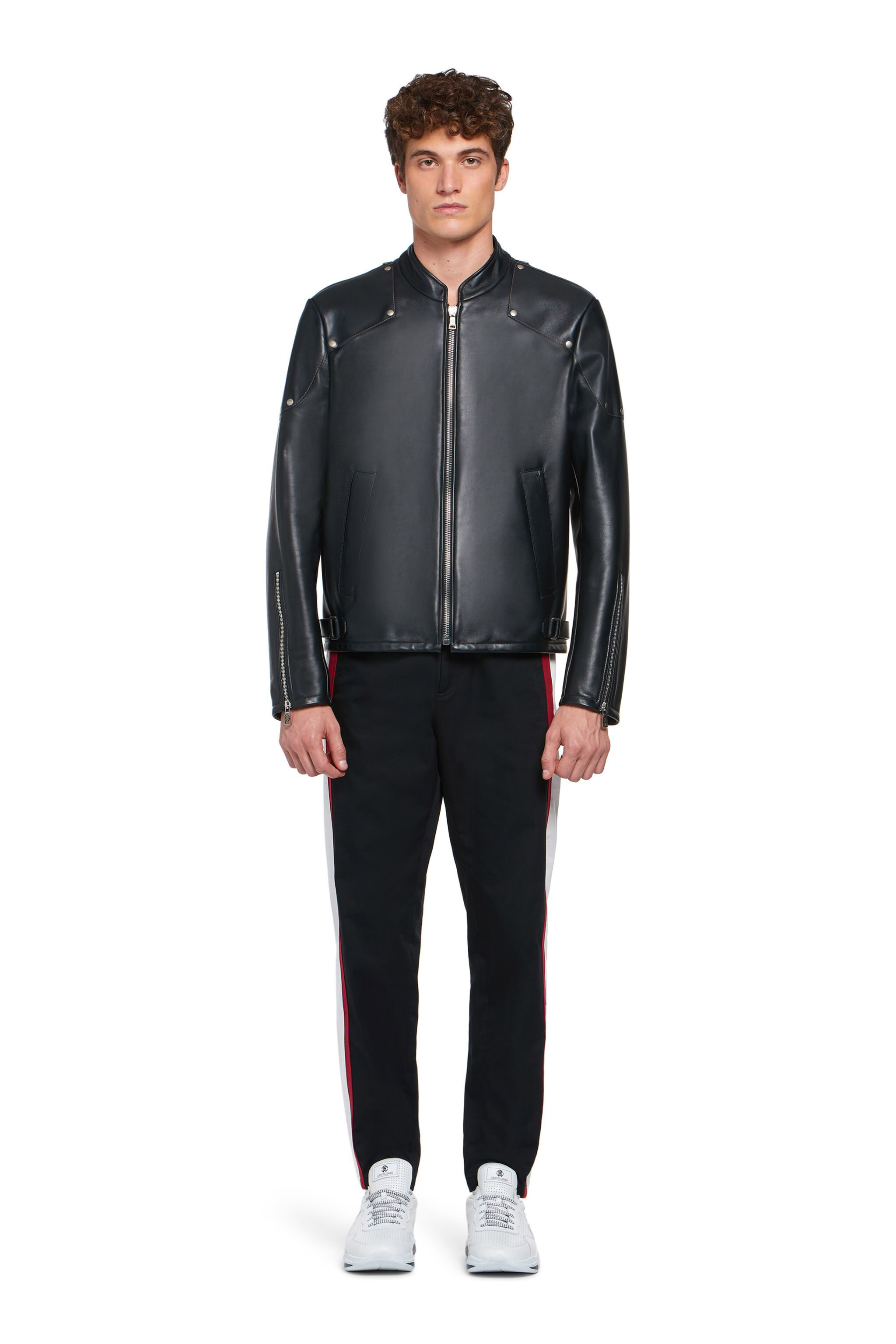 RC Schwarze Lederjacke mit Nieten BLACK INP810-PN190